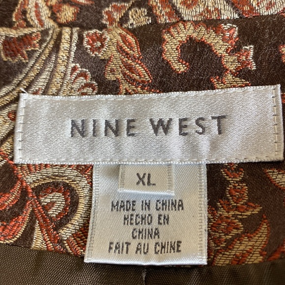 🔷Nine West Paisley Silk Blend Brocade Brown Blazer Short Size XL - Picture 6 of 8